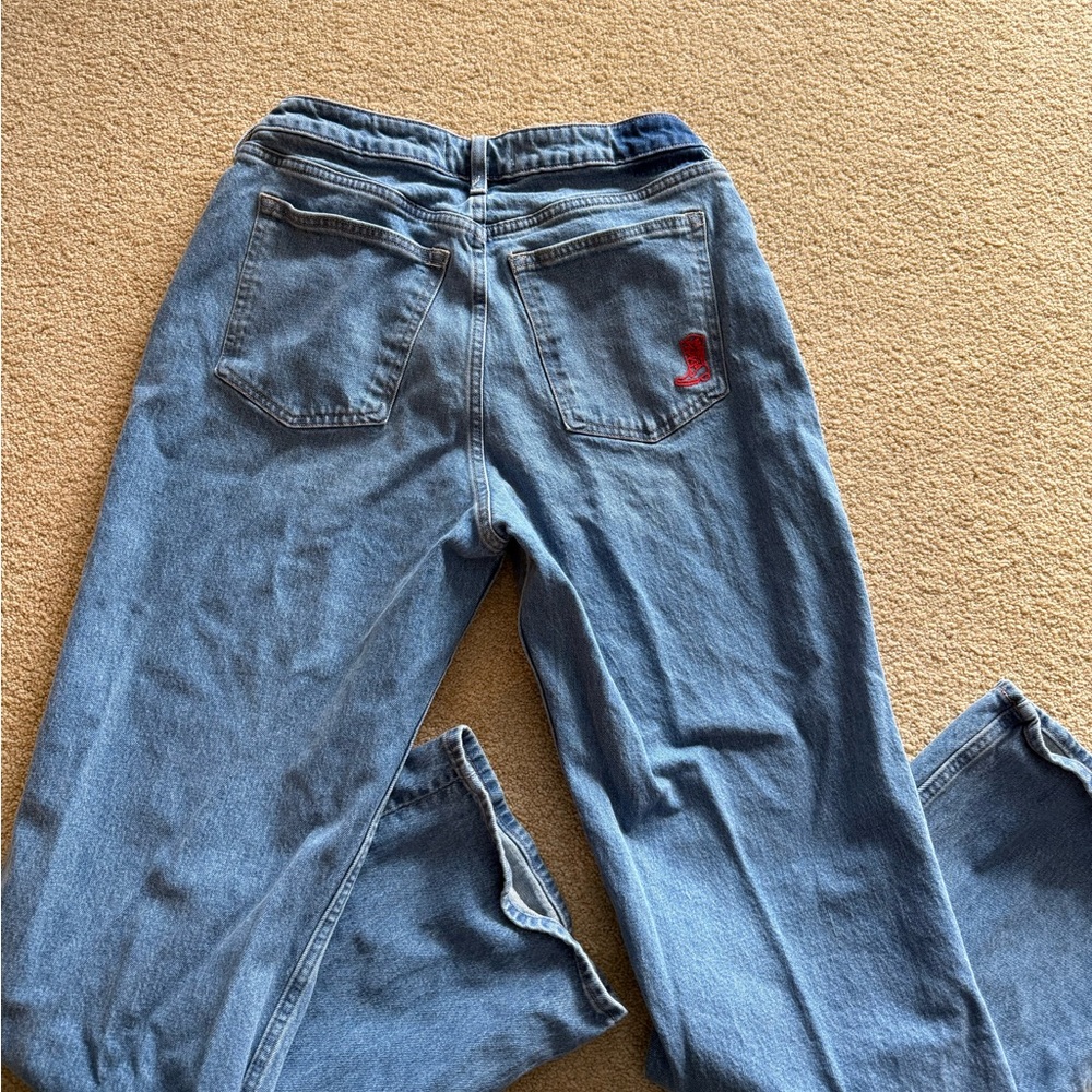 Abercrombie & Fitch Light Blue Straight Leg Jeans cowboy boot embroidered